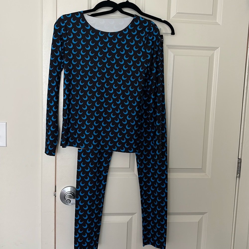 Marine Serre Black and Blue Crescent Moon Print Jumpsuit Set